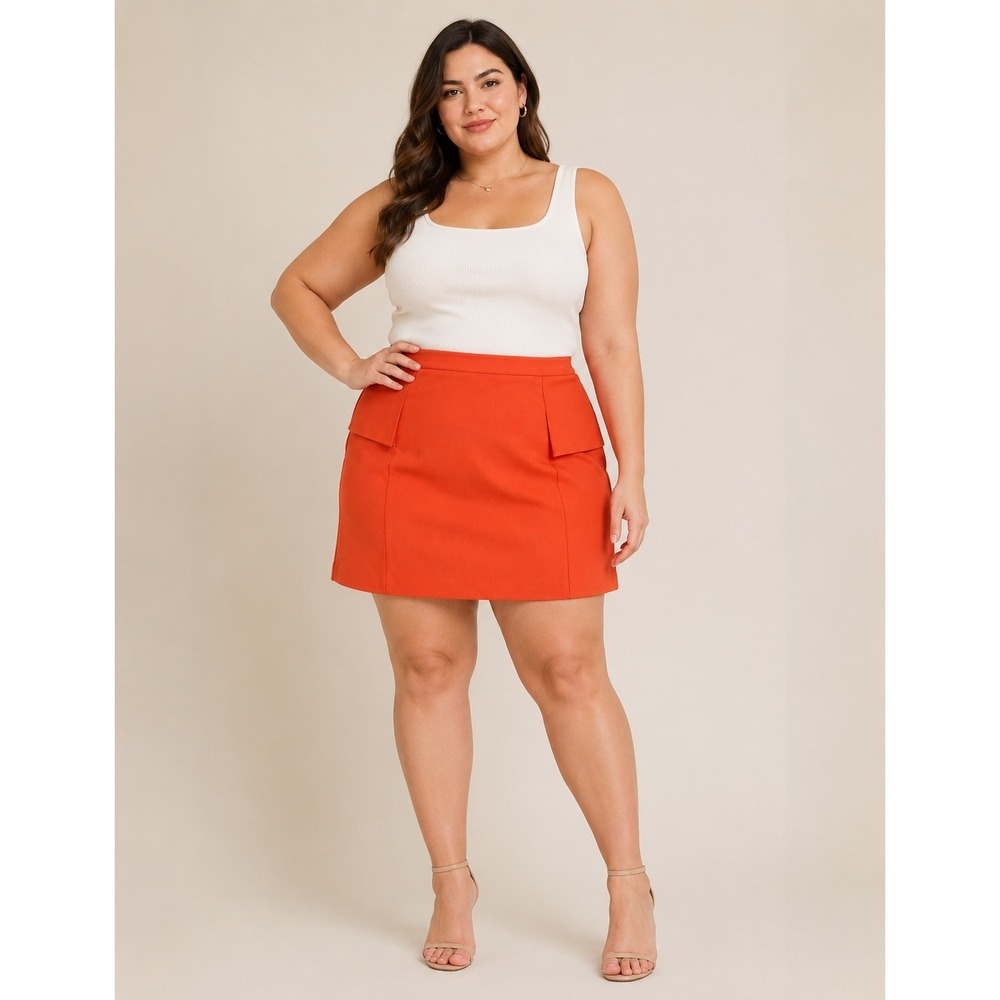 Bold Red Orange Peplum Pencil Skirt | Size 14 Statement Piece